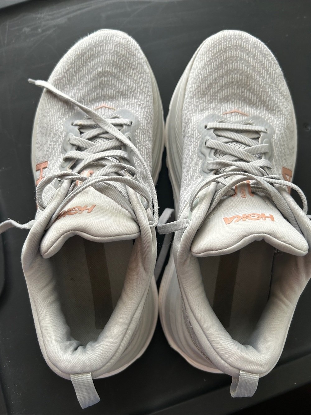 Hoka Women's Light Gray and Rose Athletic Running Shoes
